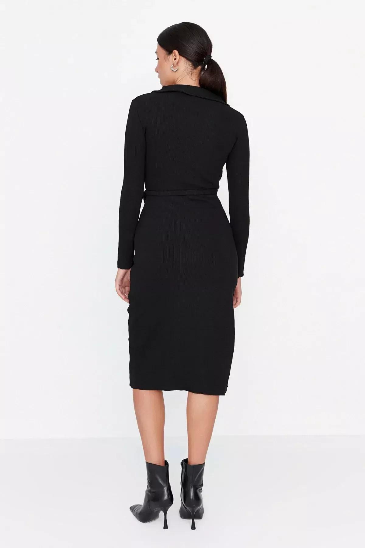 Black Fitted Bodycon Dress, Black, large image number 3