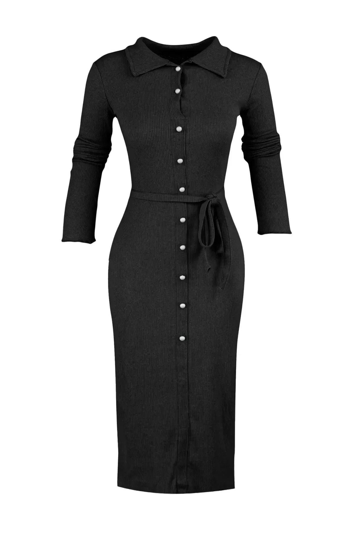 Black Fitted Bodycon Dress, Black, large image number 4