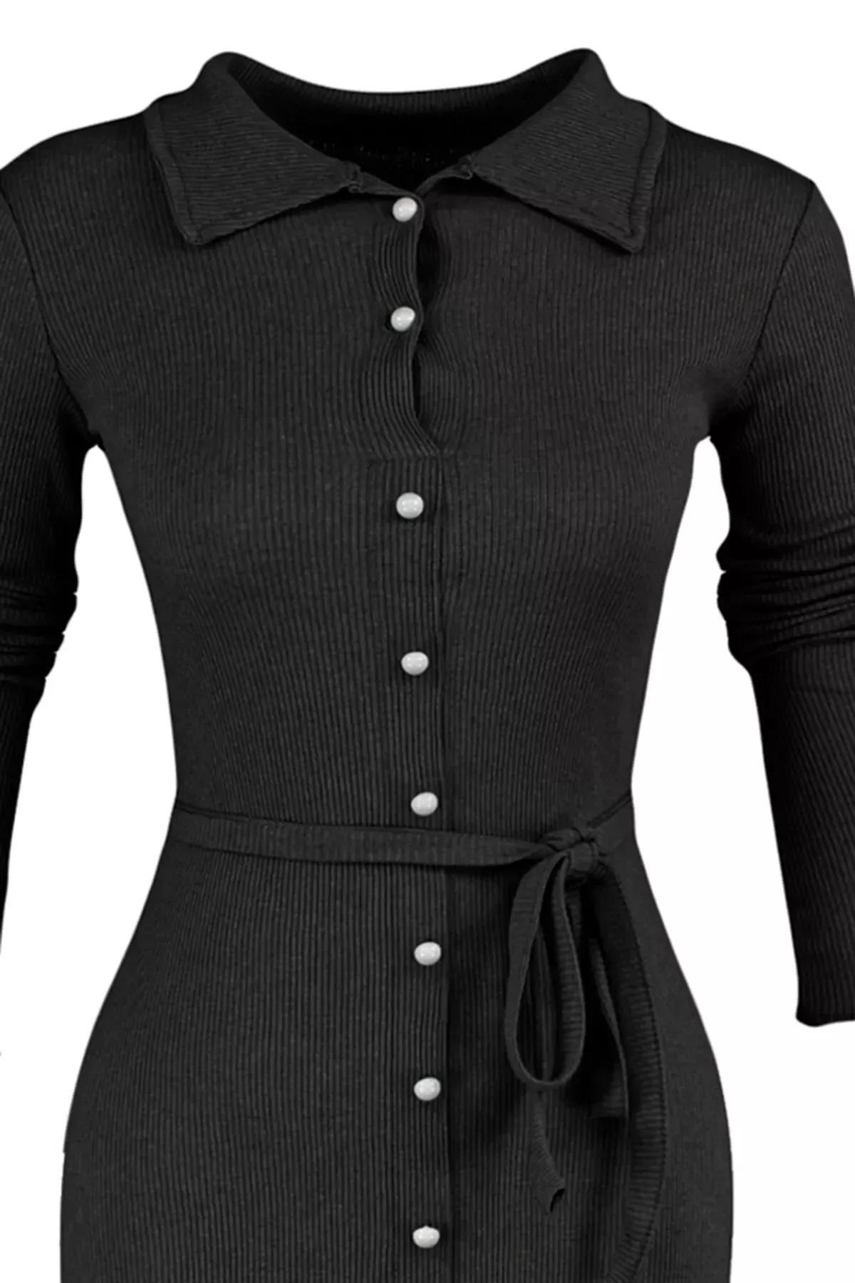 Black Fitted Bodycon Dress, Black, large image number 5