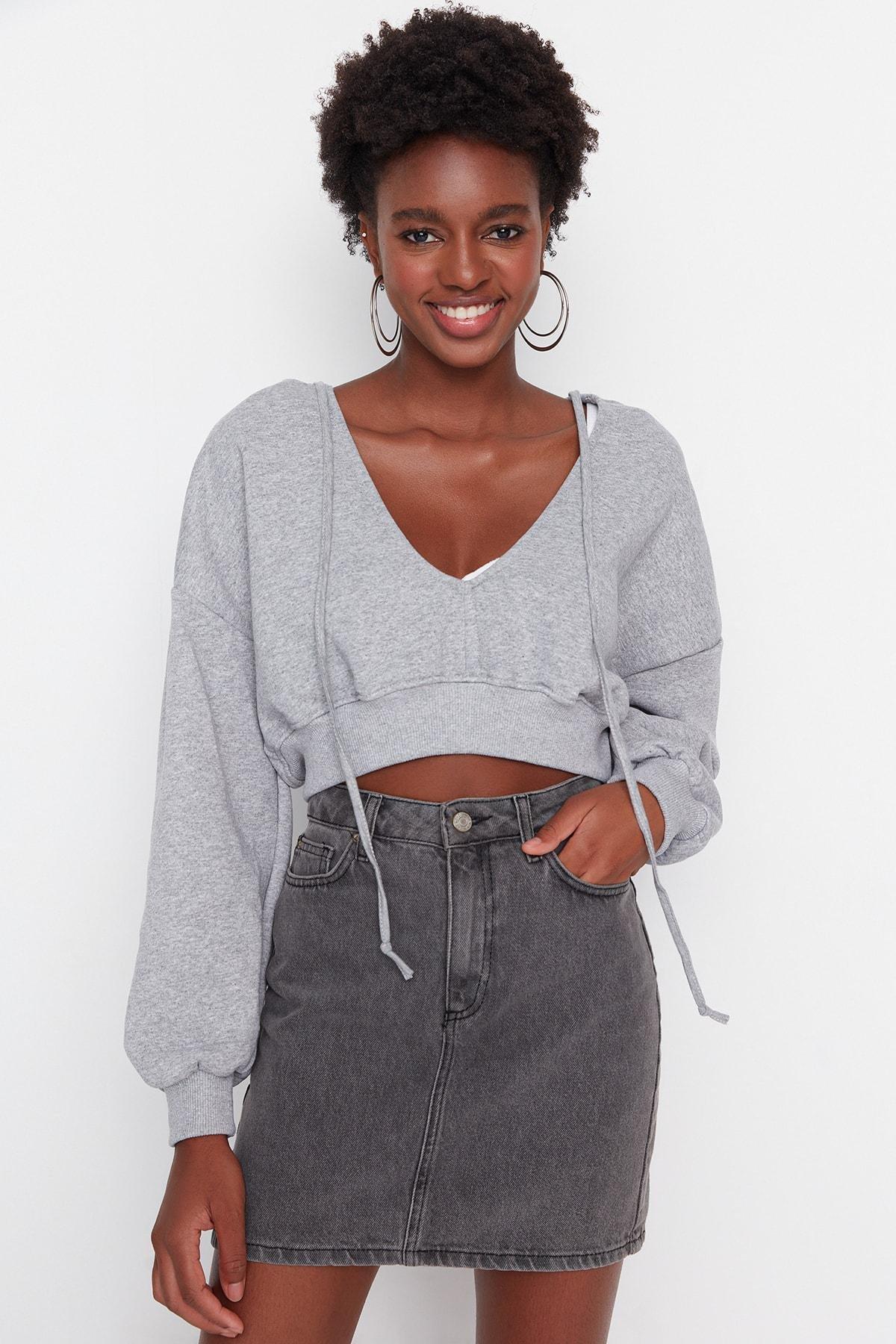Gray V Neck Sweatshirt, , large image number 4