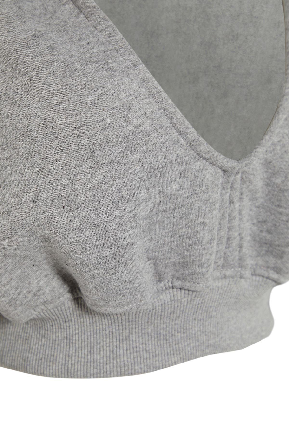 Trendyol - Gray V Neck Sweatshirt