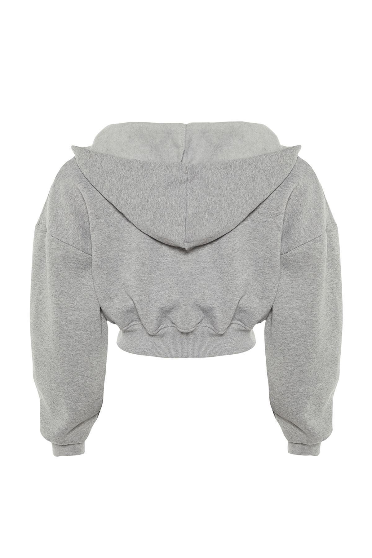 Trendyol - Gray V Neck Sweatshirt