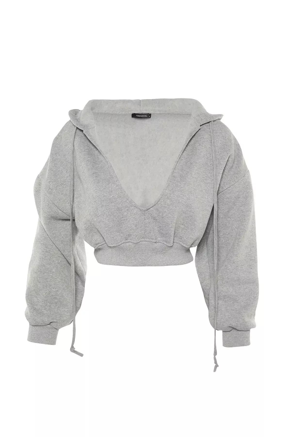 Gray V Neck Sweatshirt, , large image number 7