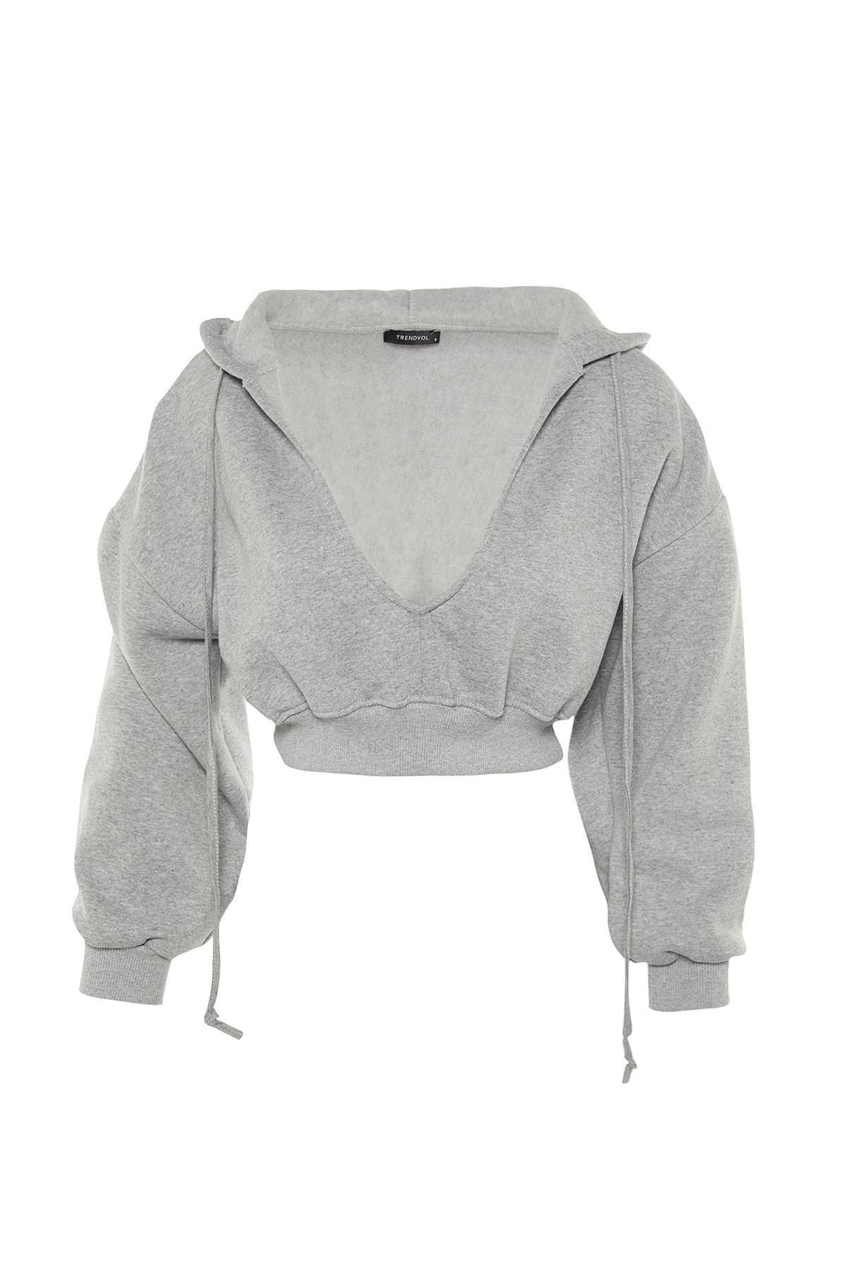 Trendyol - Gray V Neck Sweatshirt