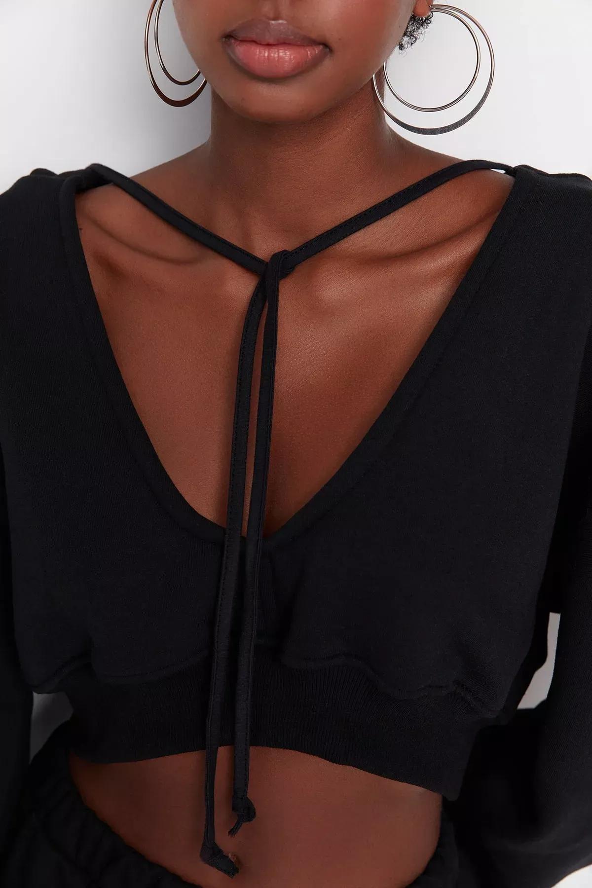 Black V Neck Sweatshirt, Black, large image number 3