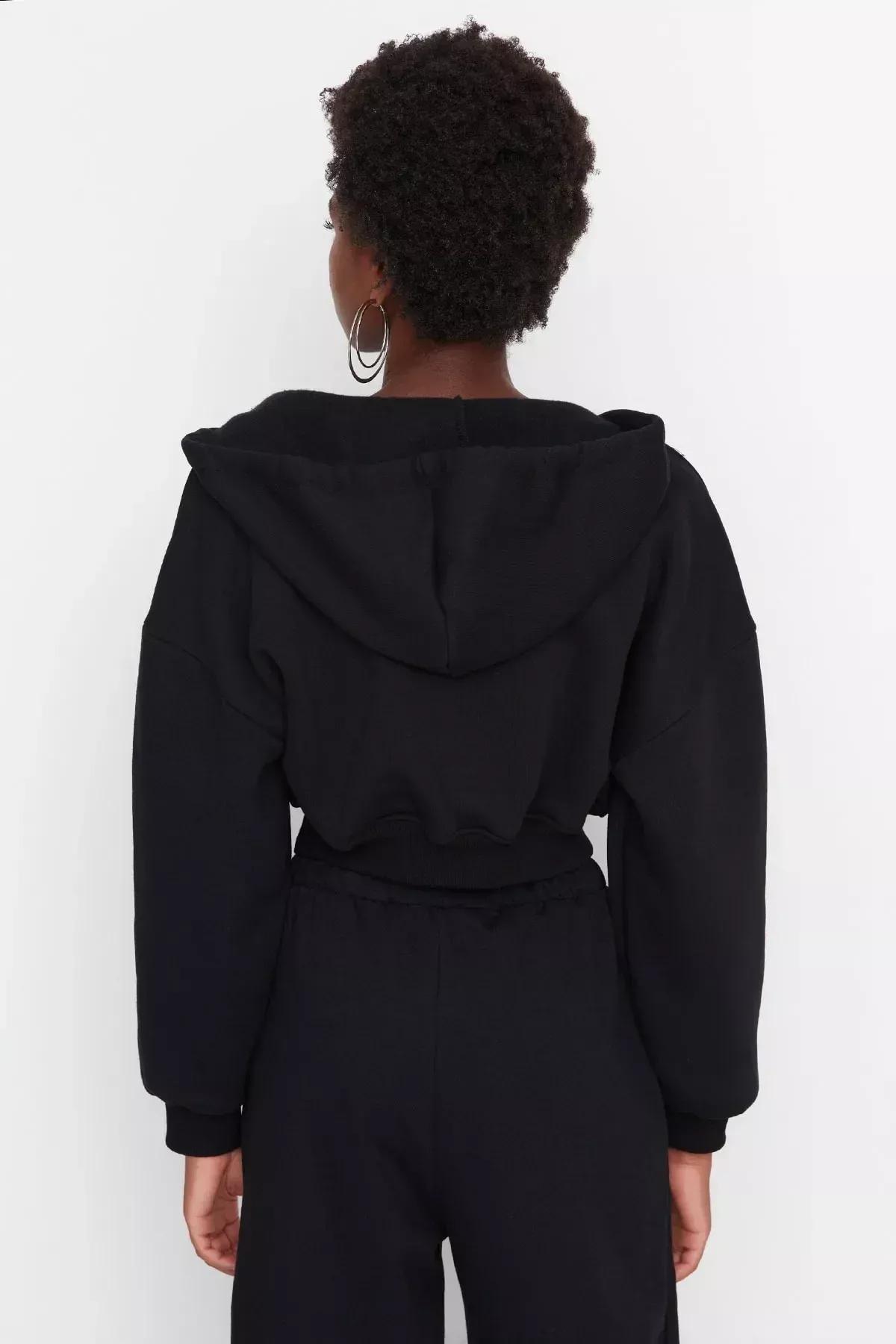 Black V Neck Sweatshirt, Black, large image number 4