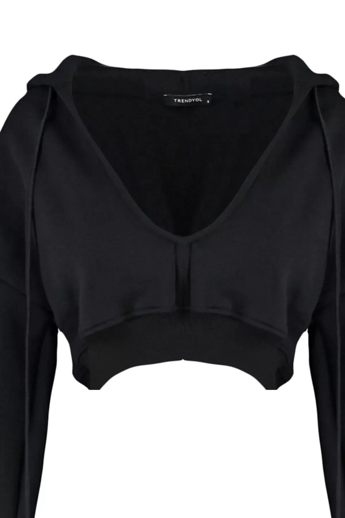 Black V Neck Sweatshirt, Black, large image number 5