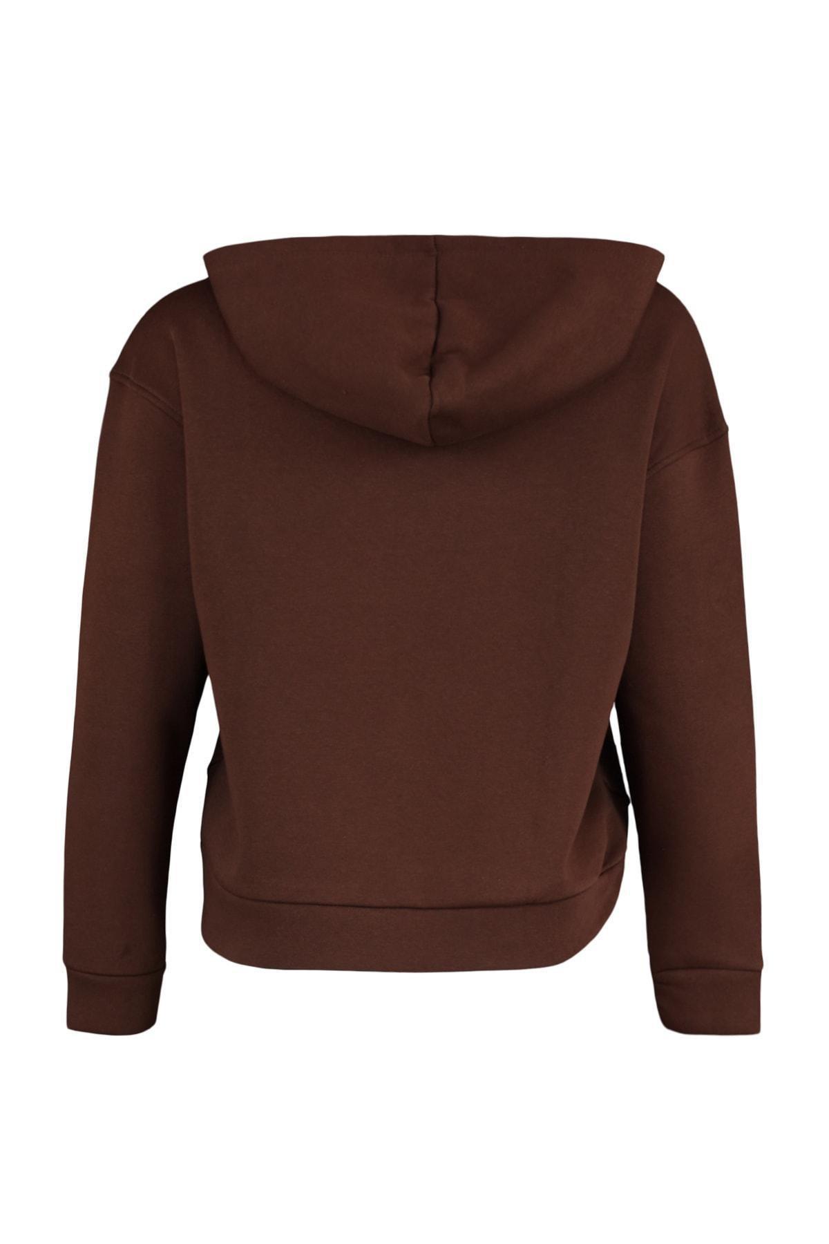 Trendyol - Brown Plain Hooded Sweatshirt