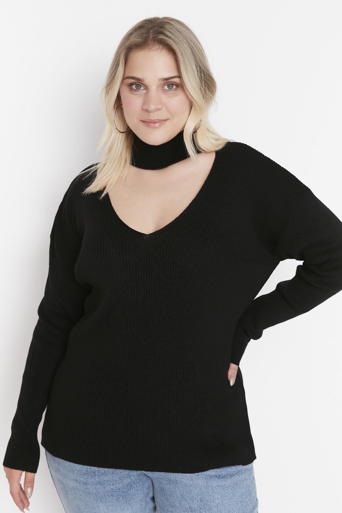 Trendyol - Black Crew Neck Plus Size Sweater