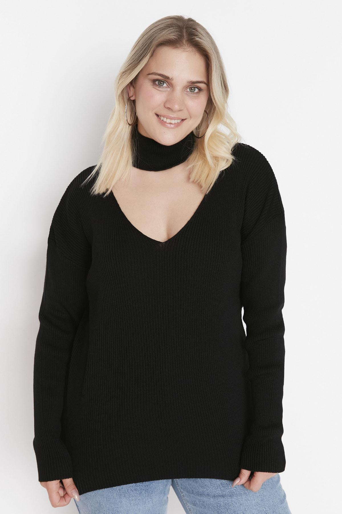 Black Crew Neck Plus Size Sweater, , large image number 3