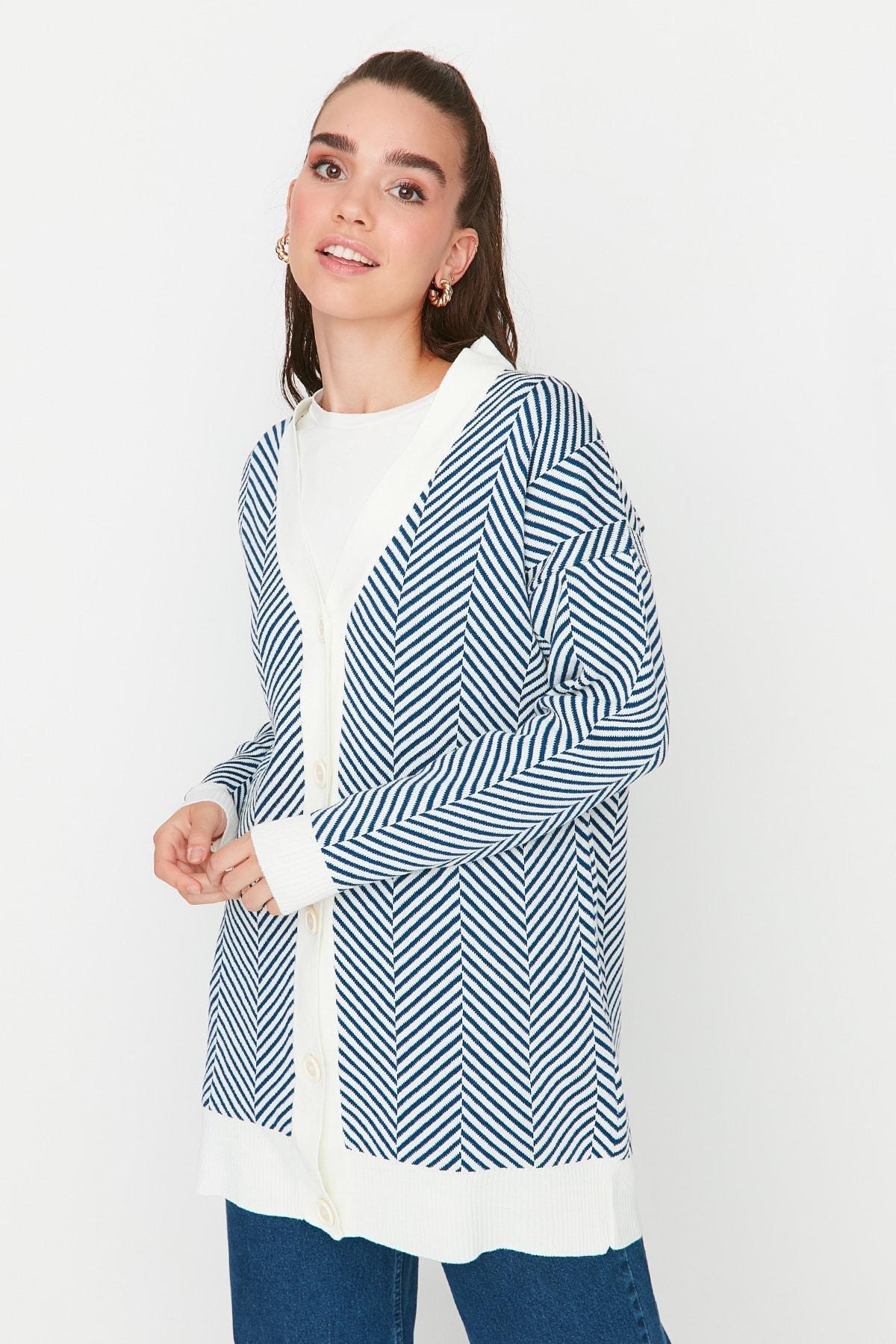 Navy V-Neck Cardigan, , large image number 0