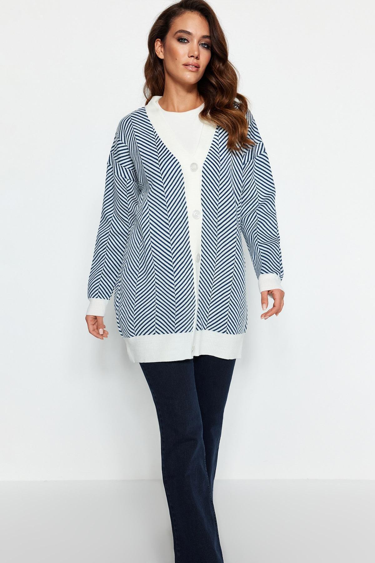 Navy V-Neck Cardigan, , large image number 1