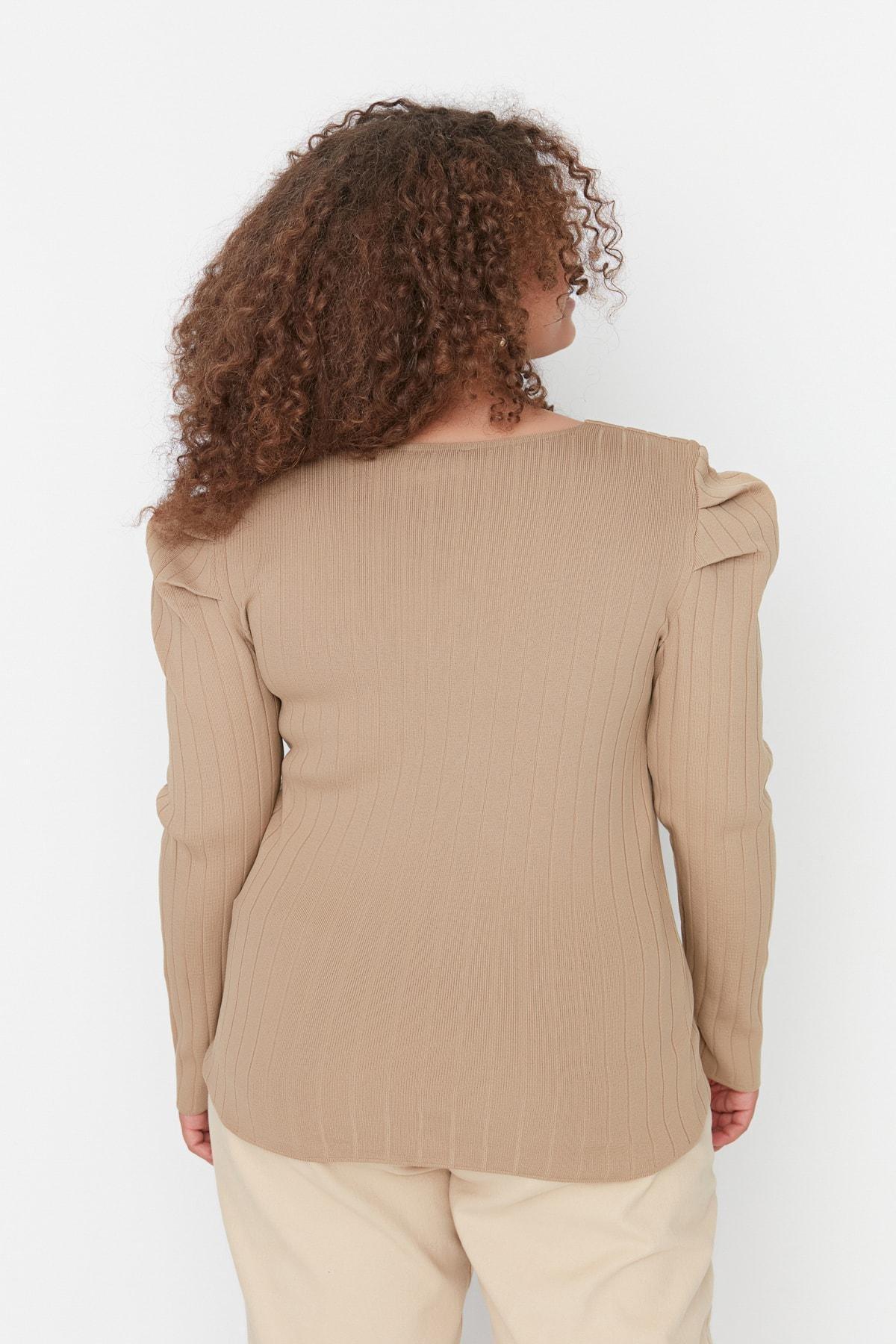 Beige Slim Plus Size Square Collar Blouse, , large image number 4