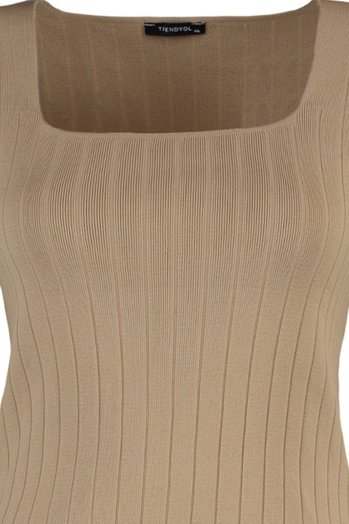 Beige Slim Plus Size Square Collar Blouse, , large image number 5