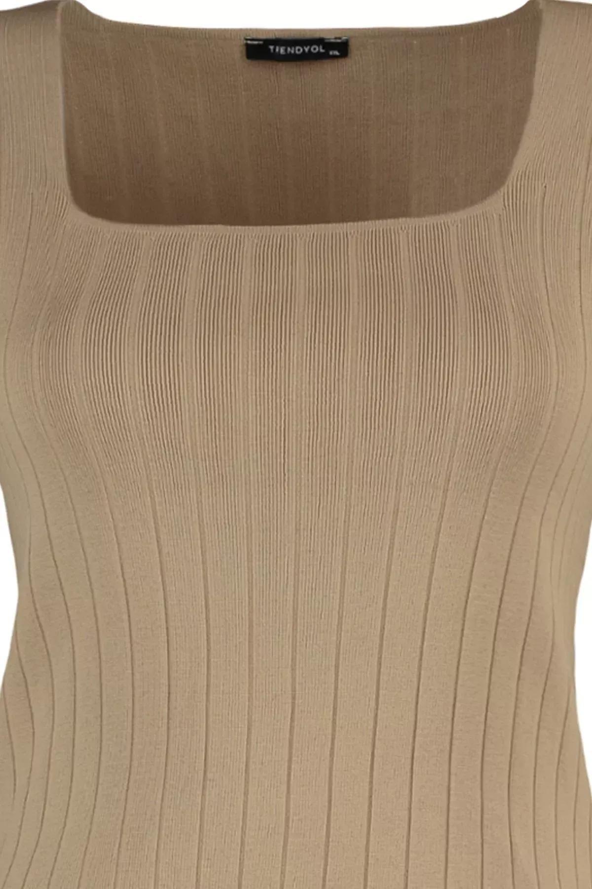 Beige Slim Plus Size Square Collar Blouse, , large image number 5