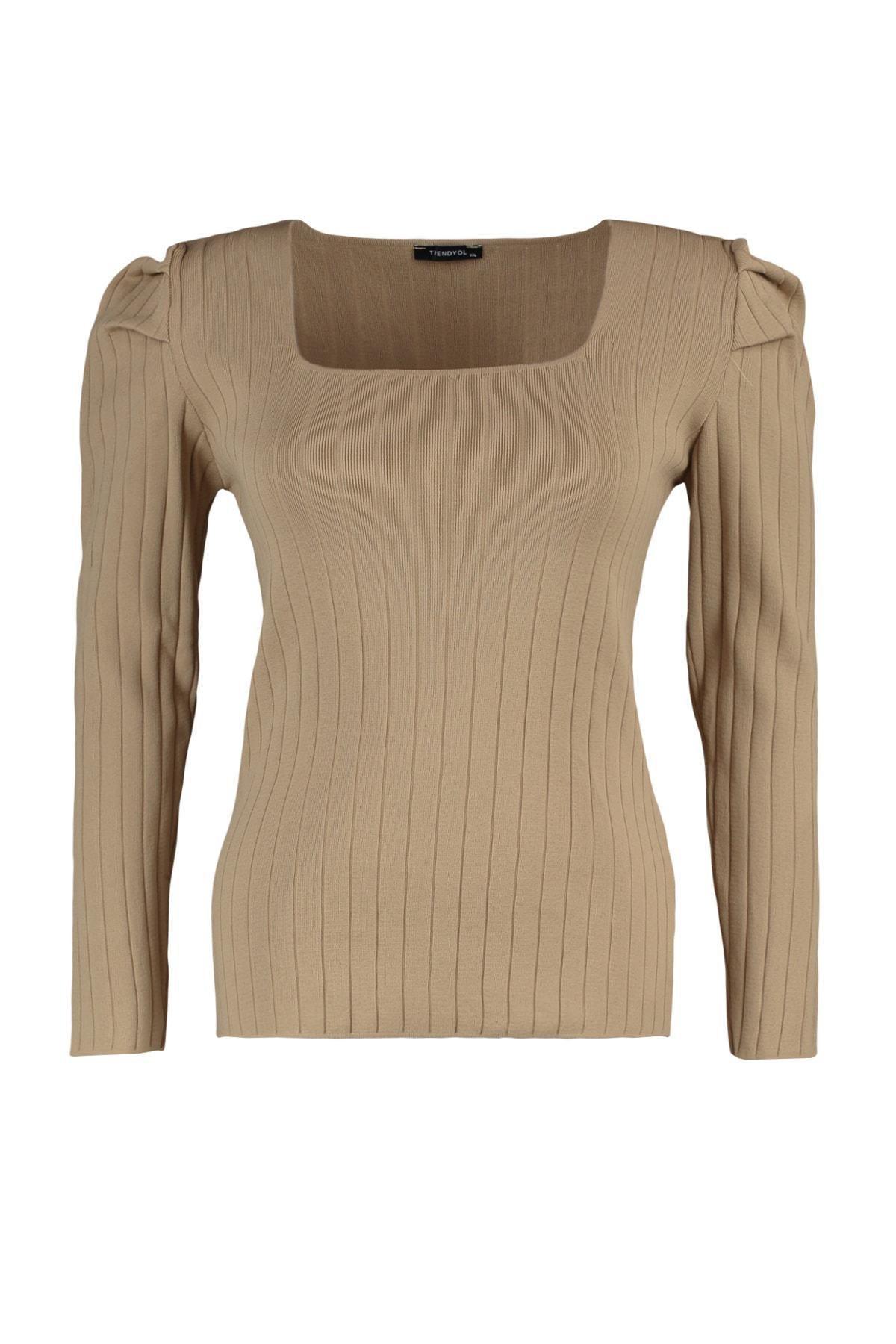 Beige Slim Plus Size Square Collar Blouse, , large image number 6
