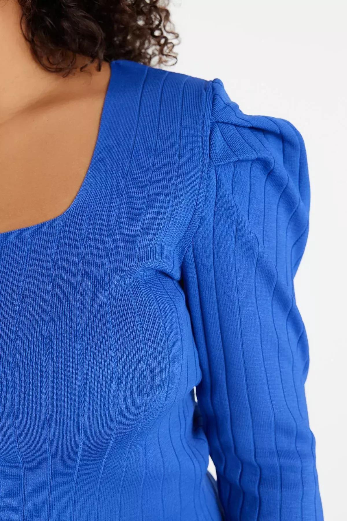 Blue Slim Plus Size Blouse, , large image number 2
