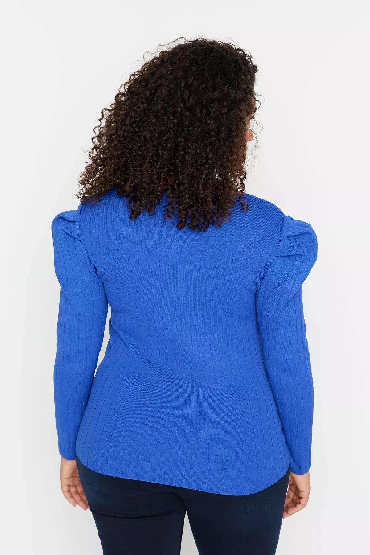 Blue Slim Plus Size Blouse, , large image number 4