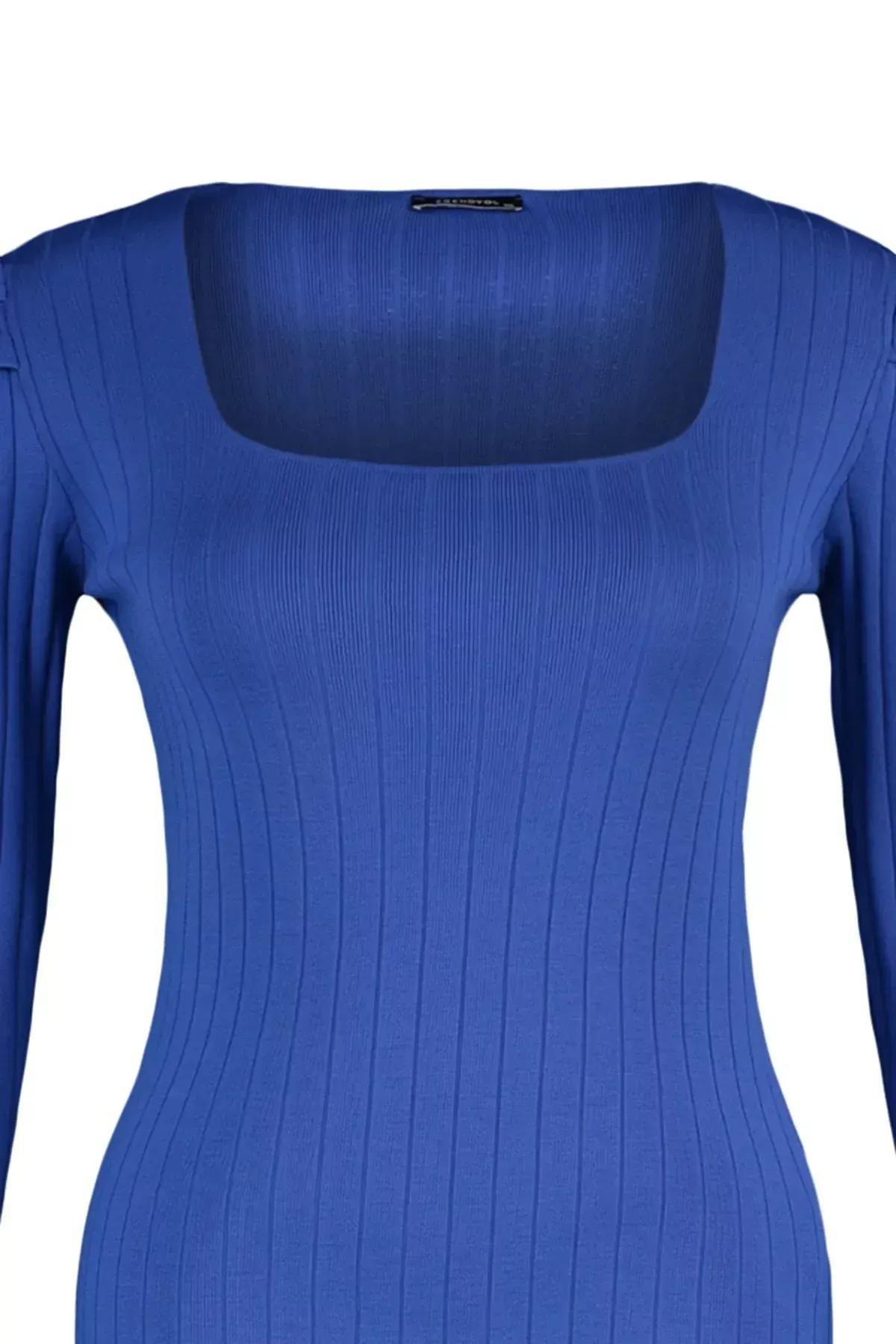 Blue Slim Plus Size Blouse, , large image number 5