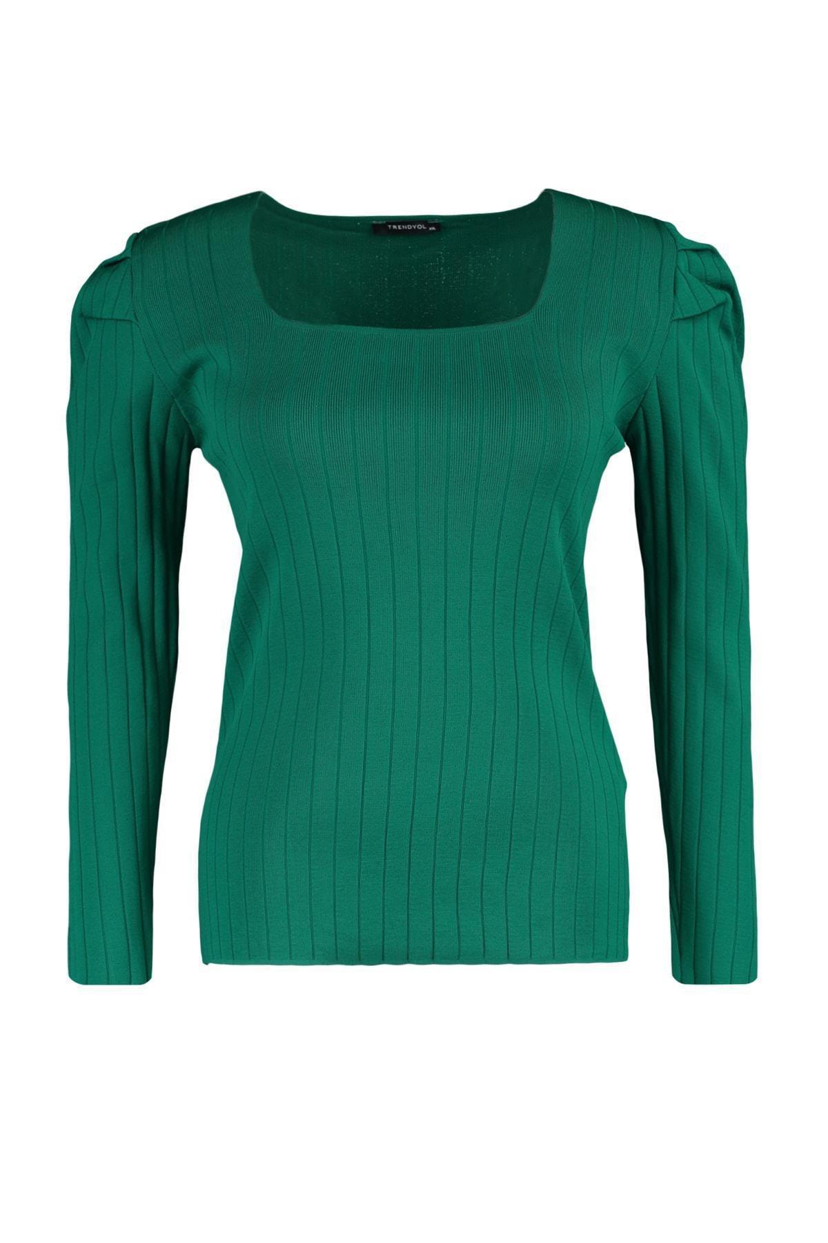 Green Slim Plus Size Square Collar Blouse, , large image number 5