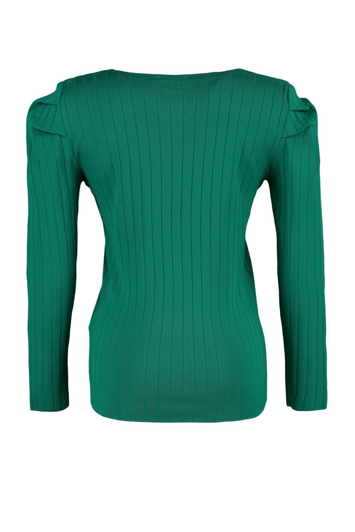 Green Slim Plus Size Square Collar Blouse, , large image number 8