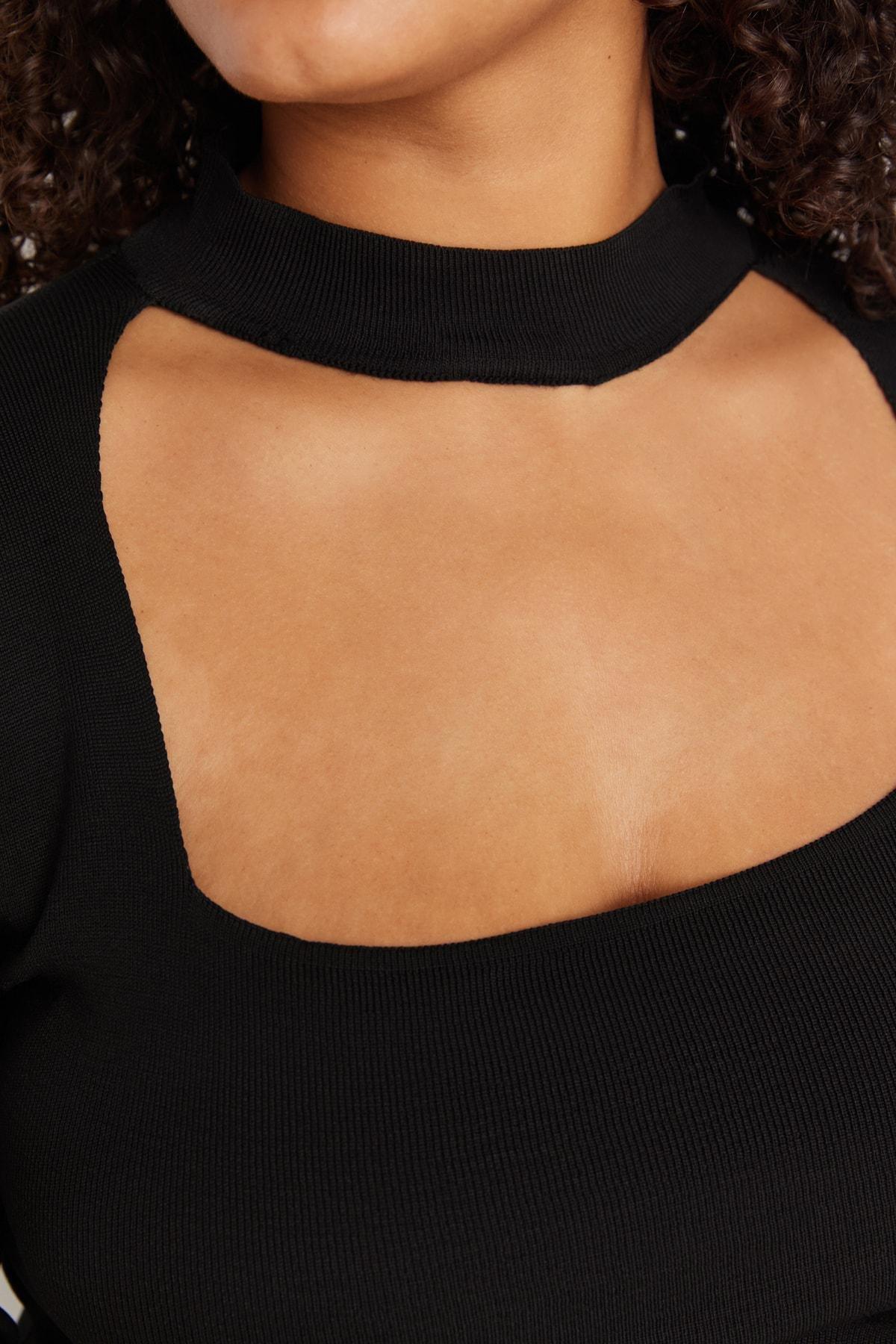 Black Choker High Neck Plus Size Blouse, Black, large image number 2