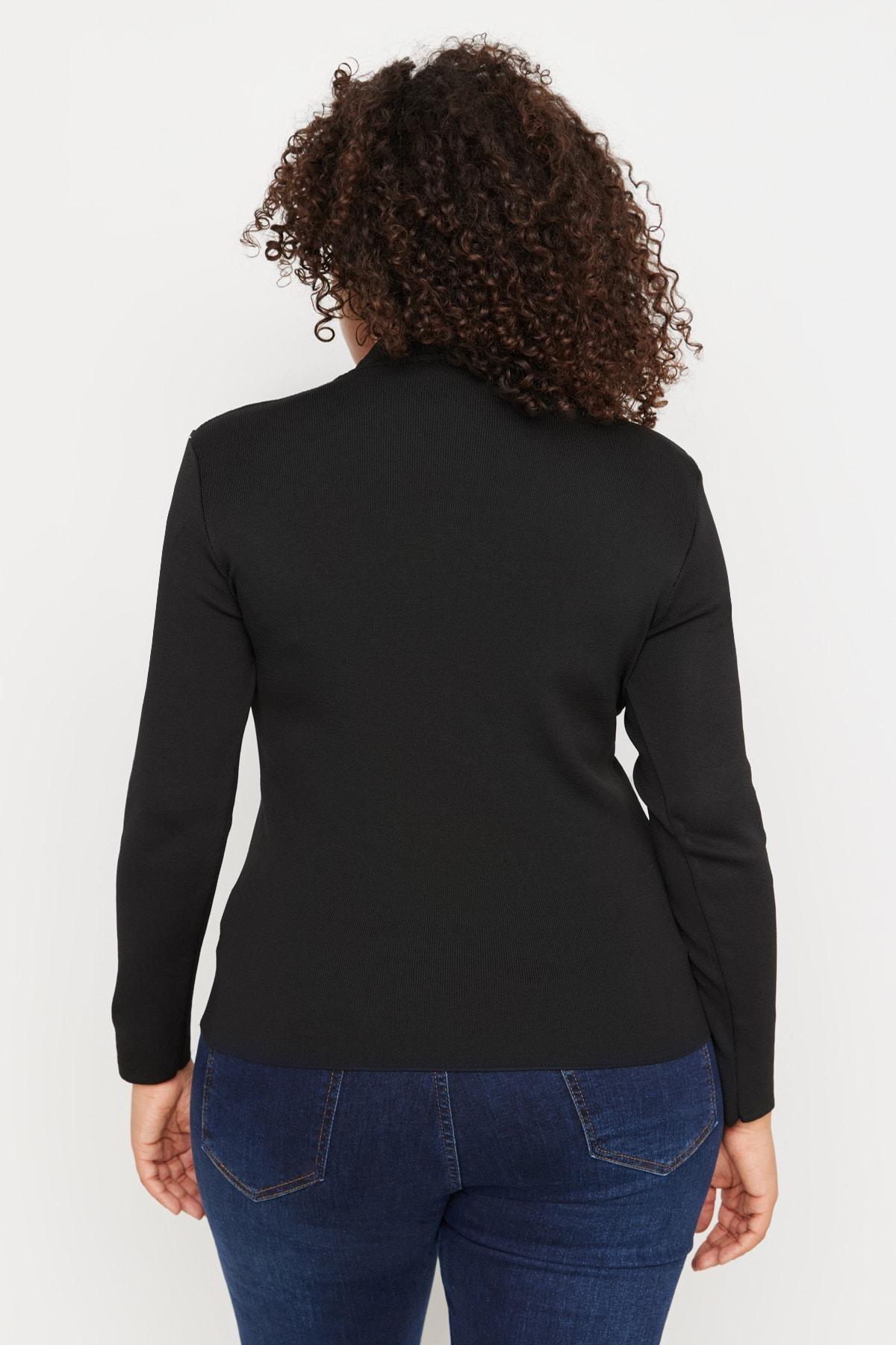 Black Choker High Neck Plus Size Blouse, Black, large image number 4