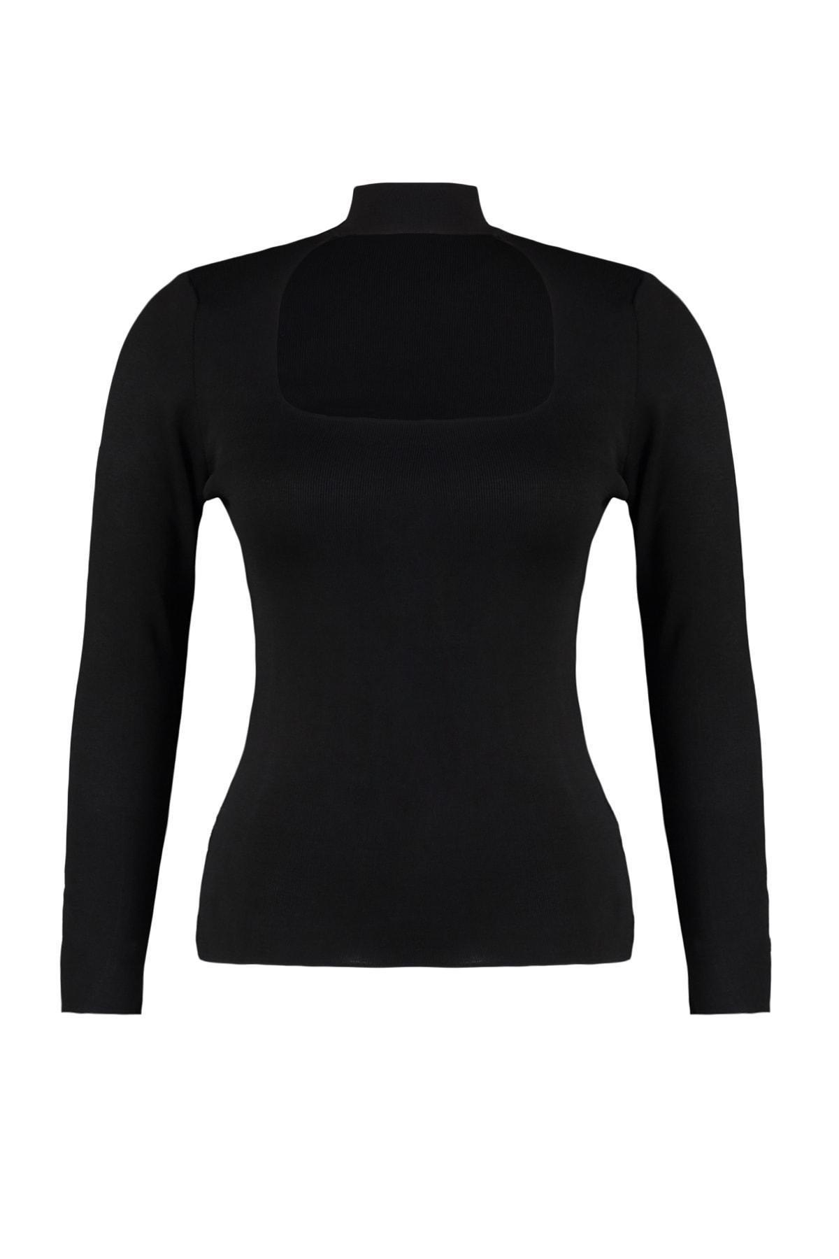 Black Choker High Neck Plus Size Blouse, Black, large image number 5