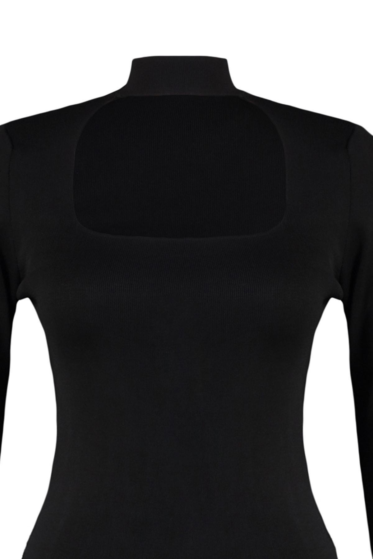 Black Choker High Neck Plus Size Blouse, Black, large image number 7