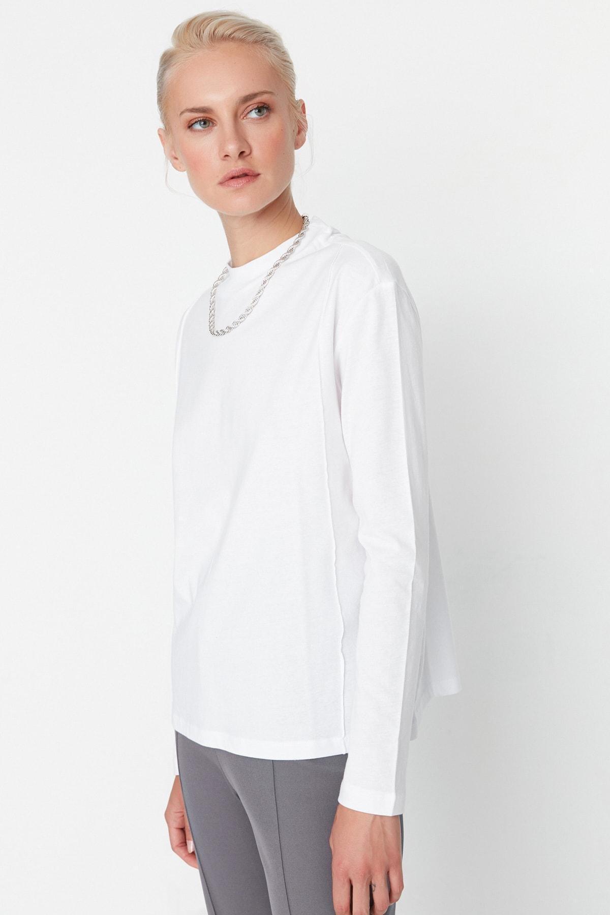 White Standing Collar Tshirt, , large image number 1