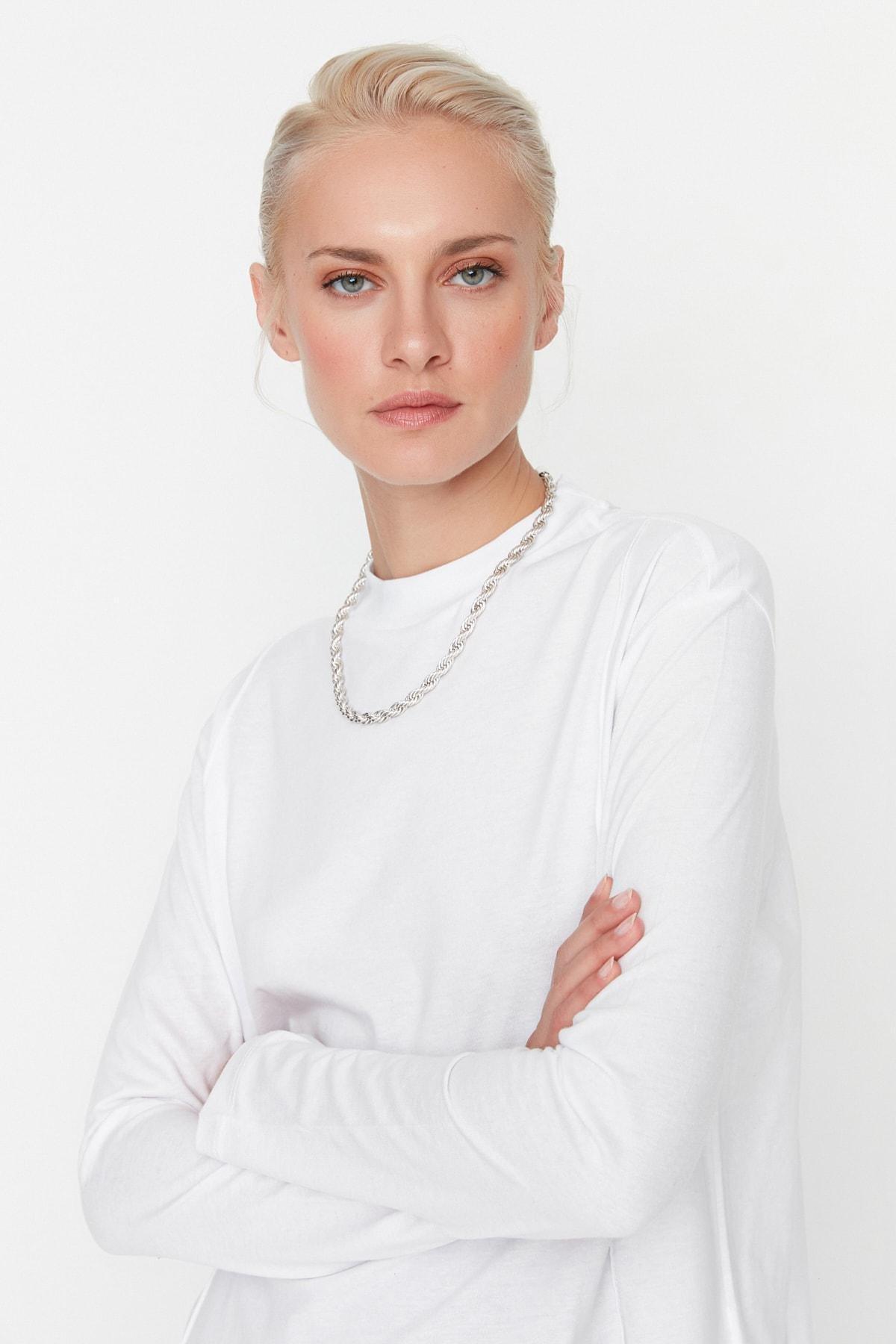 White Standing Collar Tshirt, , large image number 3