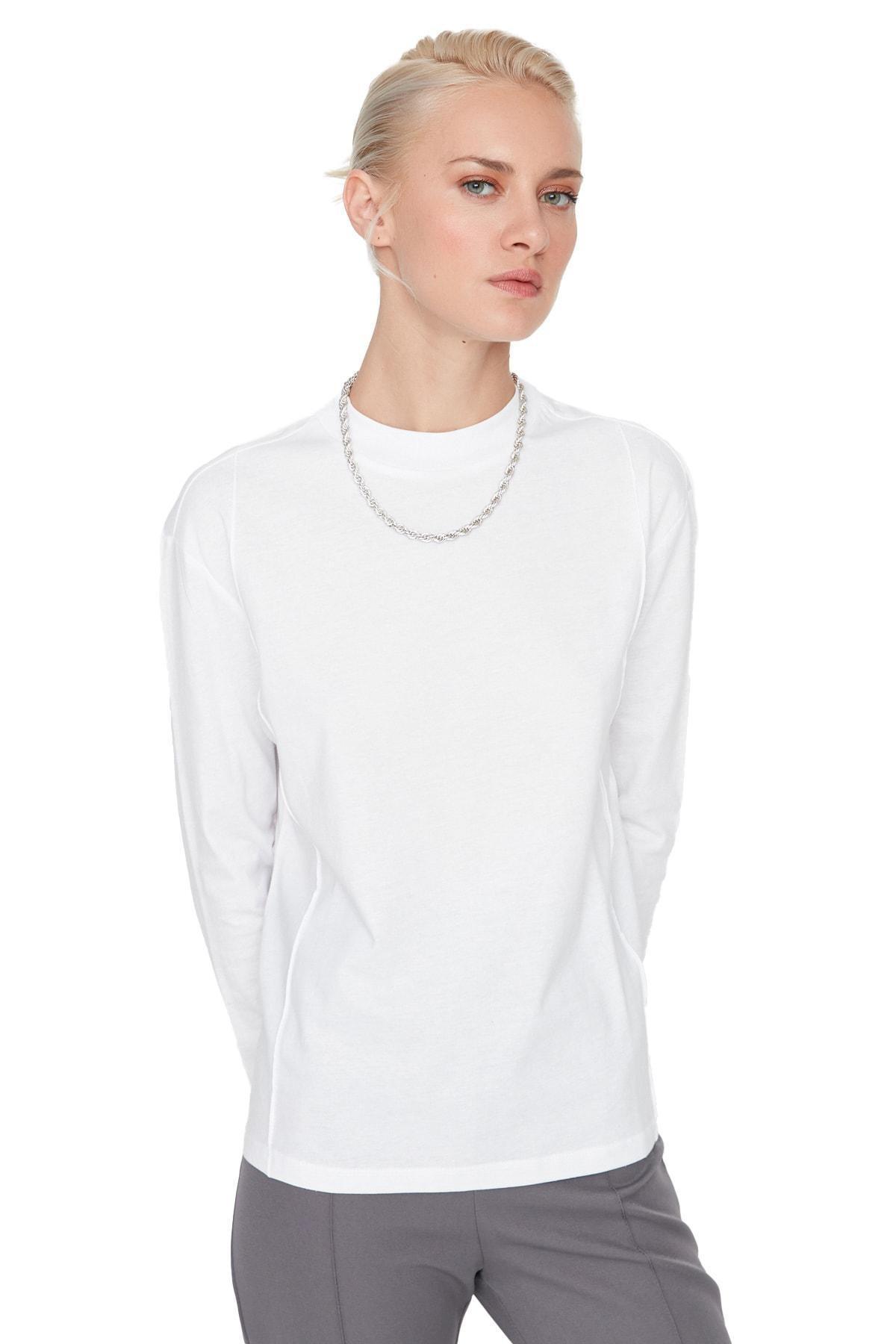 White Standing Collar Tshirt, , large image number 4