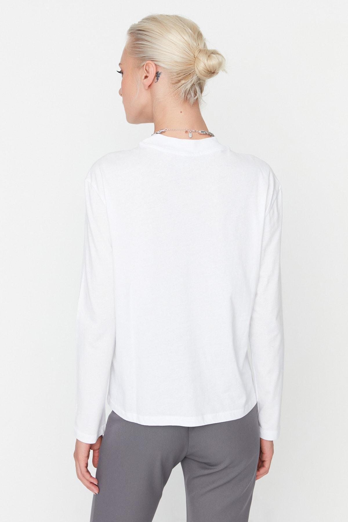 White Standing Collar Tshirt, , large image number 5
