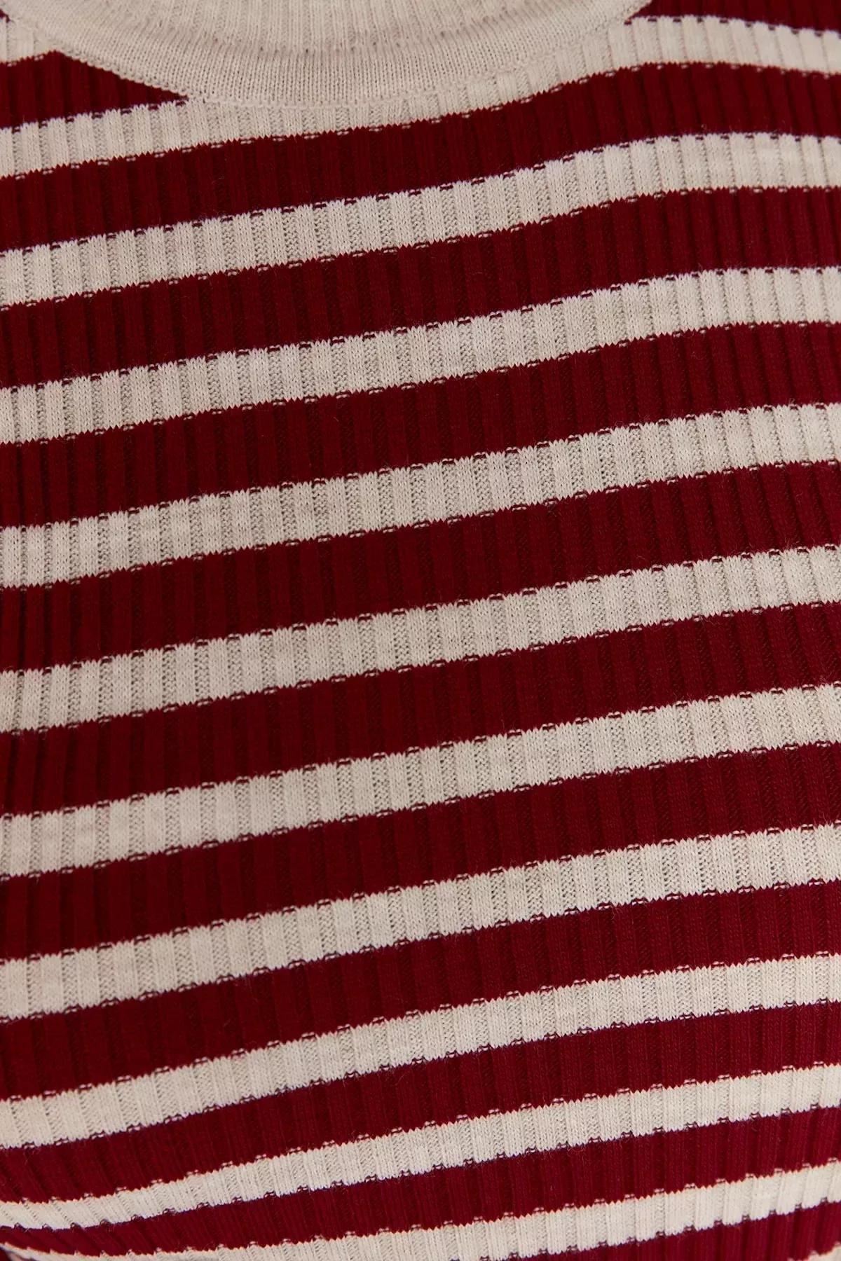 Burgundy Striped Plus Size Sweater, Burgundy, medium