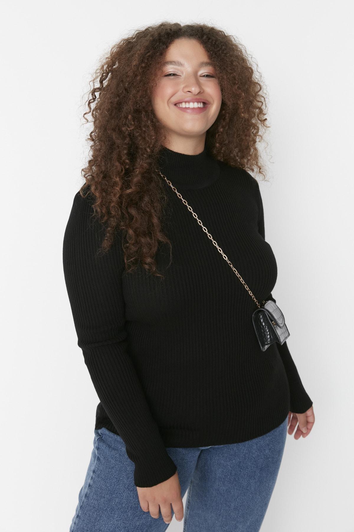 Black Knitted Plus Size Sweater, , large image number 0