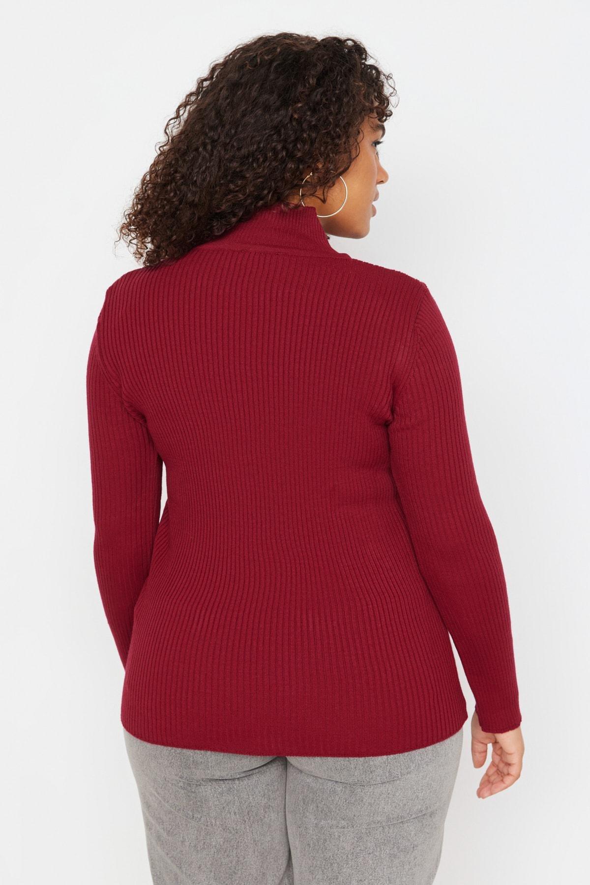 Trendyol - Burgundy High Neck Plus Size Sweater