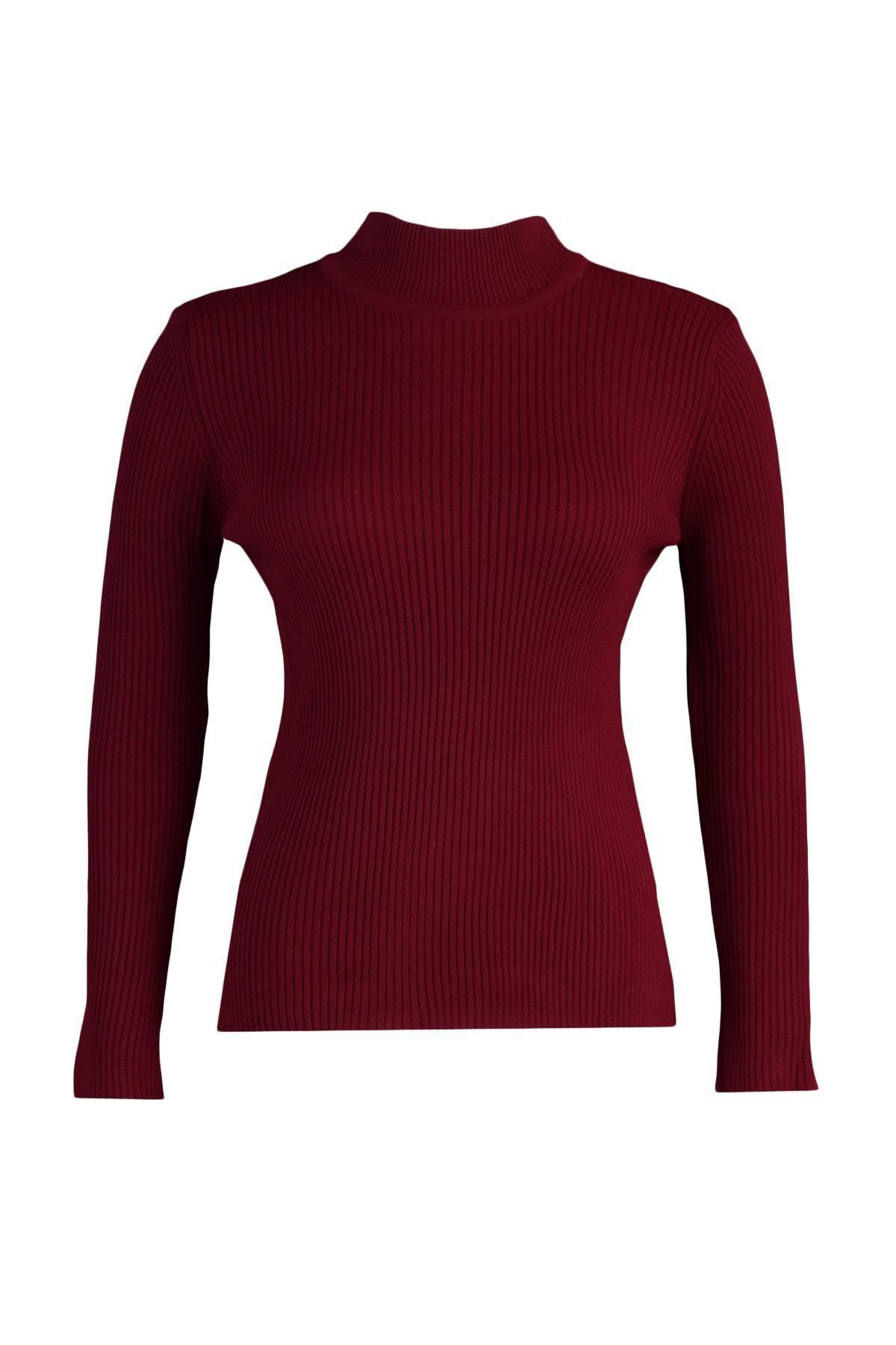 Trendyol - Burgundy High Neck Plus Size Sweater