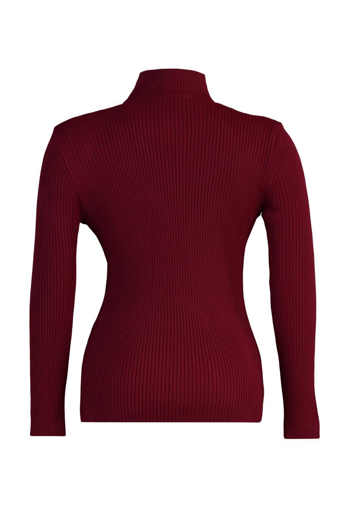 Burgundy High Neck Plus Size Sweater, , large image number 6
