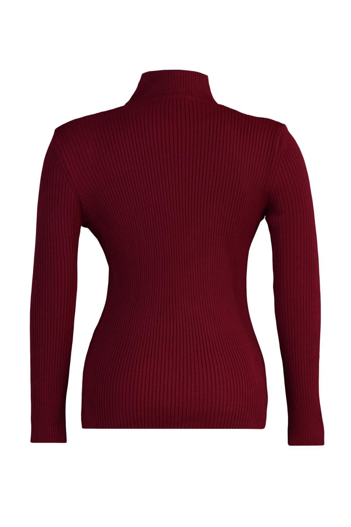 Trendyol - Burgundy High Neck Plus Size Sweater