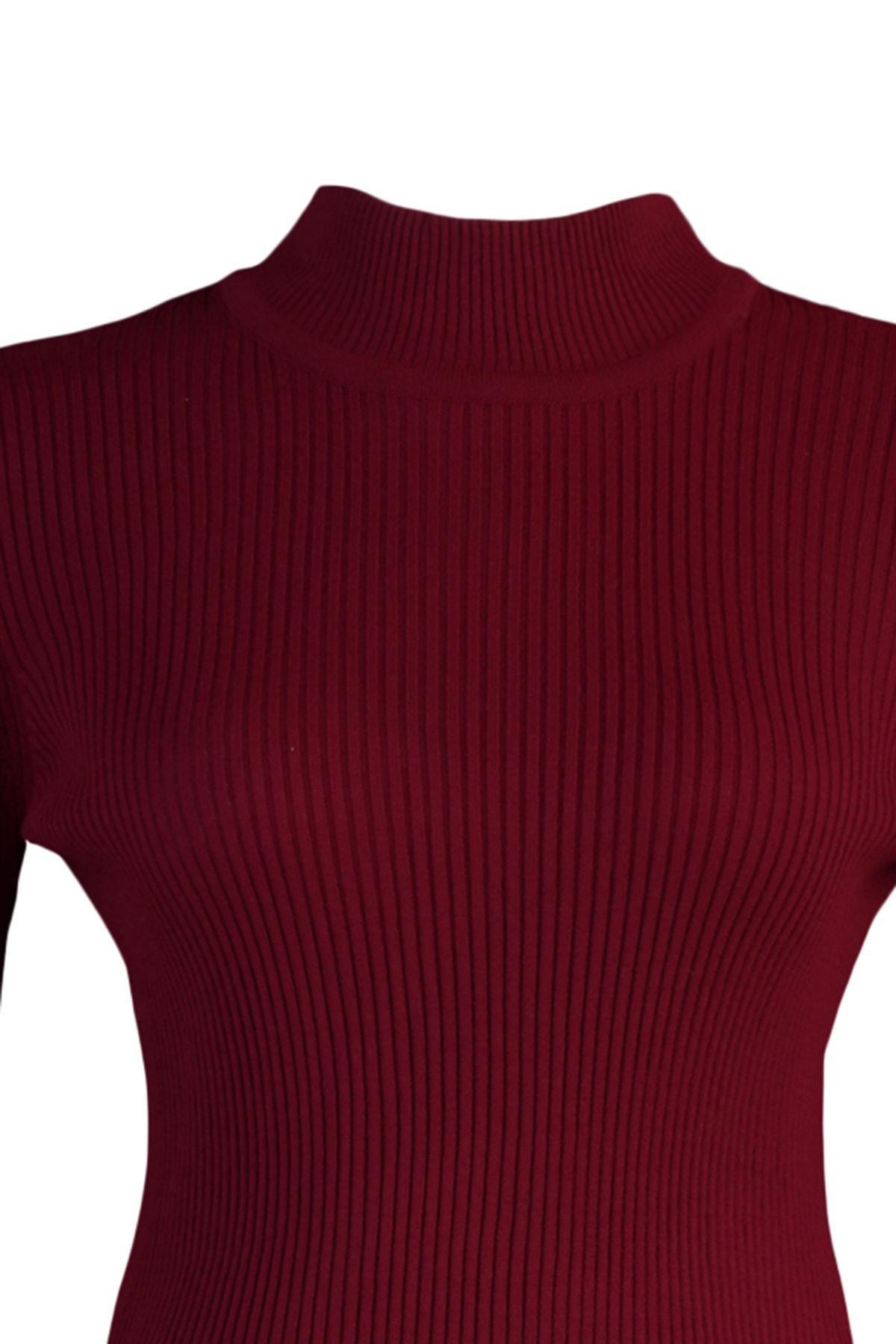 Trendyol - Burgundy High Neck Plus Size Sweater