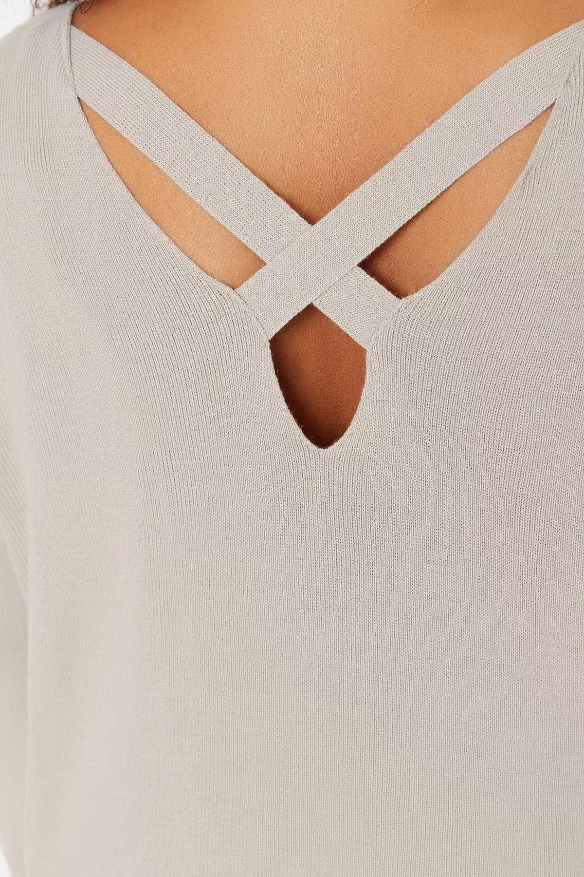 Beige V-Neck Plus Size Sweater, Beige, medium