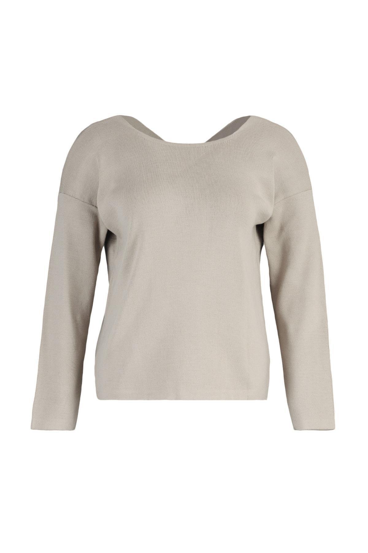 Beige V-Neck Plus Size Sweater, , large image number 5