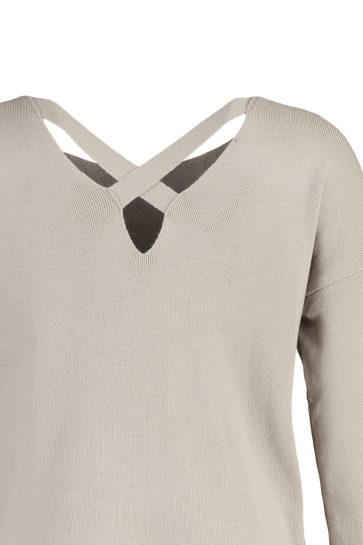 Beige V-Neck Plus Size Sweater, , large image number 6