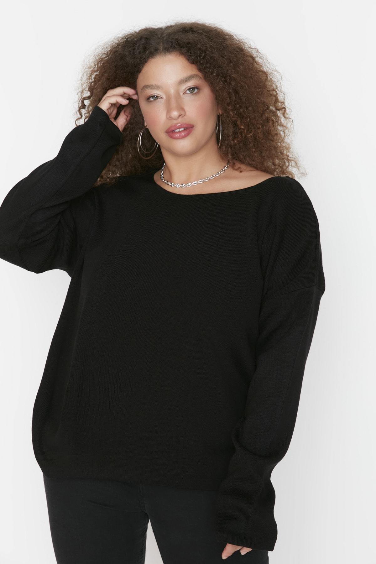 Black Cut-Out Plus Size Sweater, , large image number 0