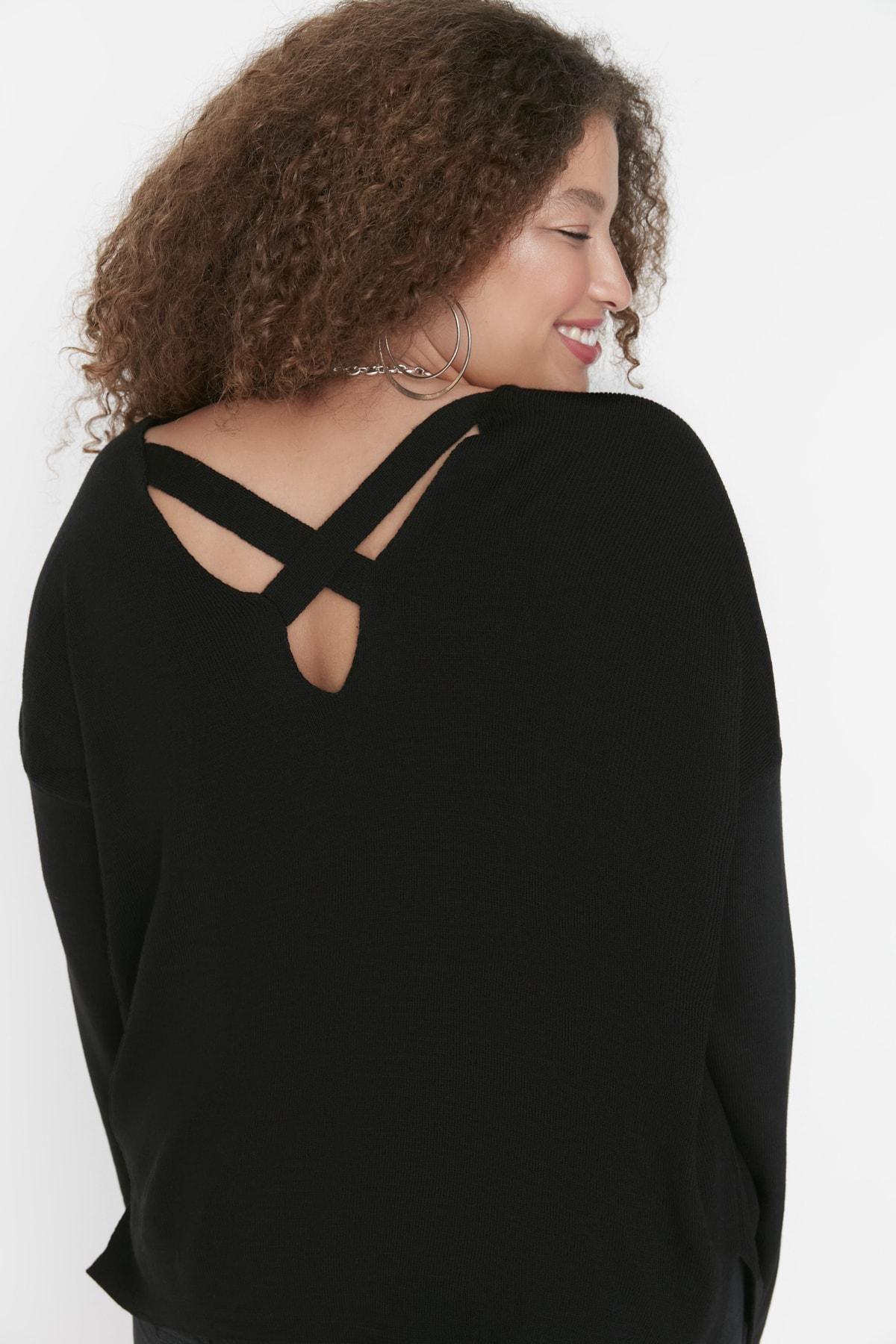 Black Cut-Out Plus Size Sweater, , large image number 1