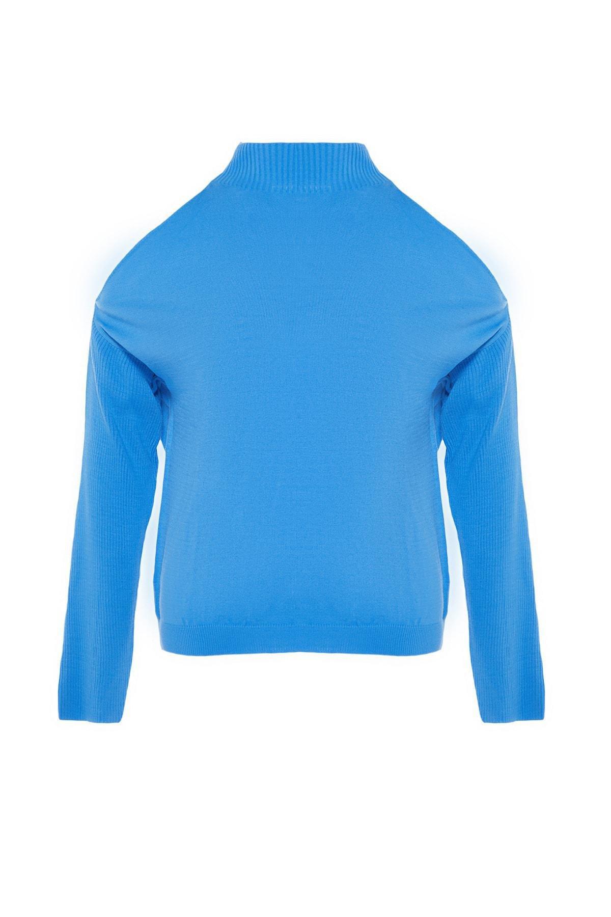 Blue Relaxed Plus Size Sweater, , large image number 5