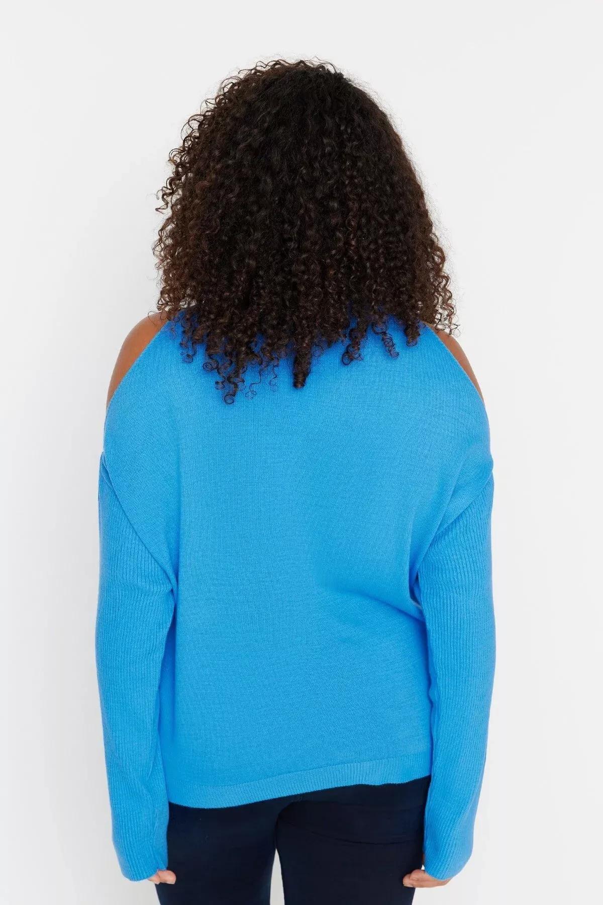 Blue Relaxed Plus Size Sweater, , large image number 9