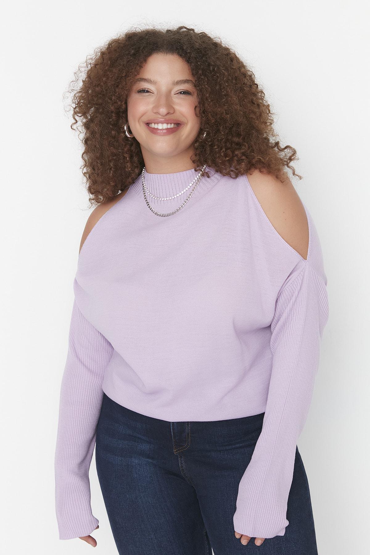 Purple Off-Shoulder Plus Size Sweater, Set Of 2, , large image number 0