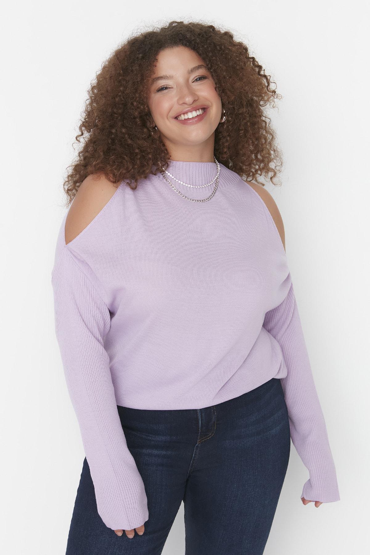 Purple Off-Shoulder Plus Size Sweater, Set Of 2, , large image number 4