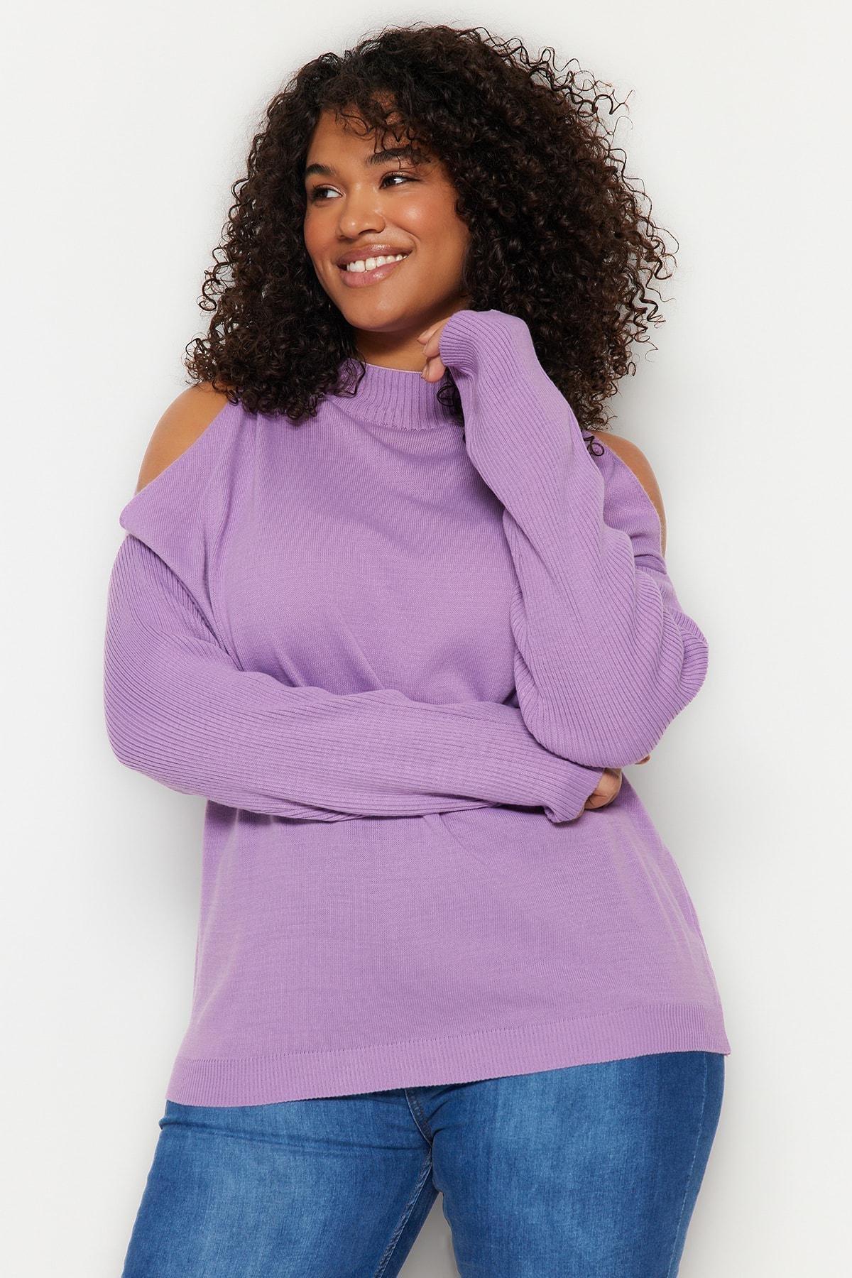 Trendyol - Purple Off-Shoulder Plus Size Sweater, Set Of 2